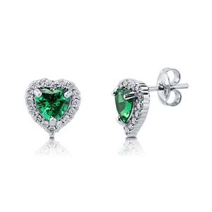 Sterling Silver Heart Shaped Simulated Emerald CZ